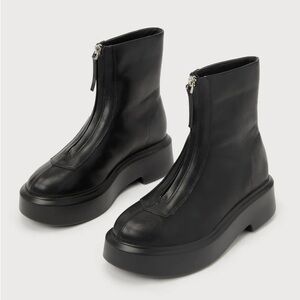 Sachiye Black Zip-Front Platform Ankle Booties